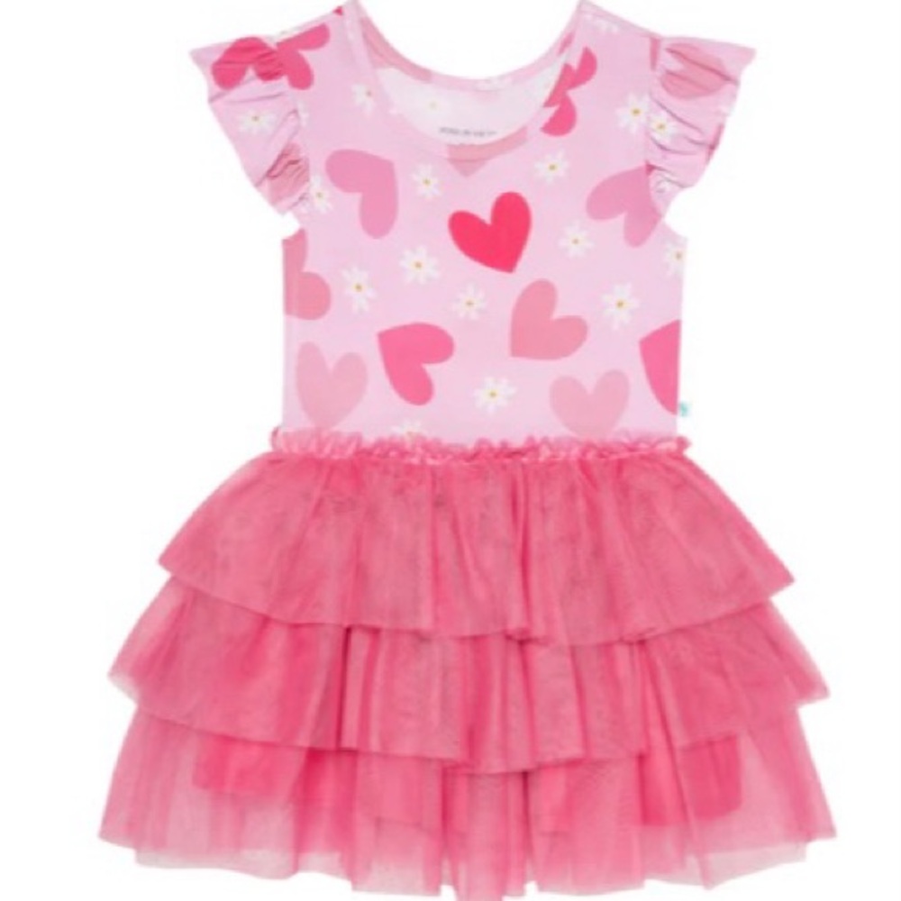 Posh Peanut Ruffled Cap Sleeve Tulle Skirt Bodysuit in Daisy Love